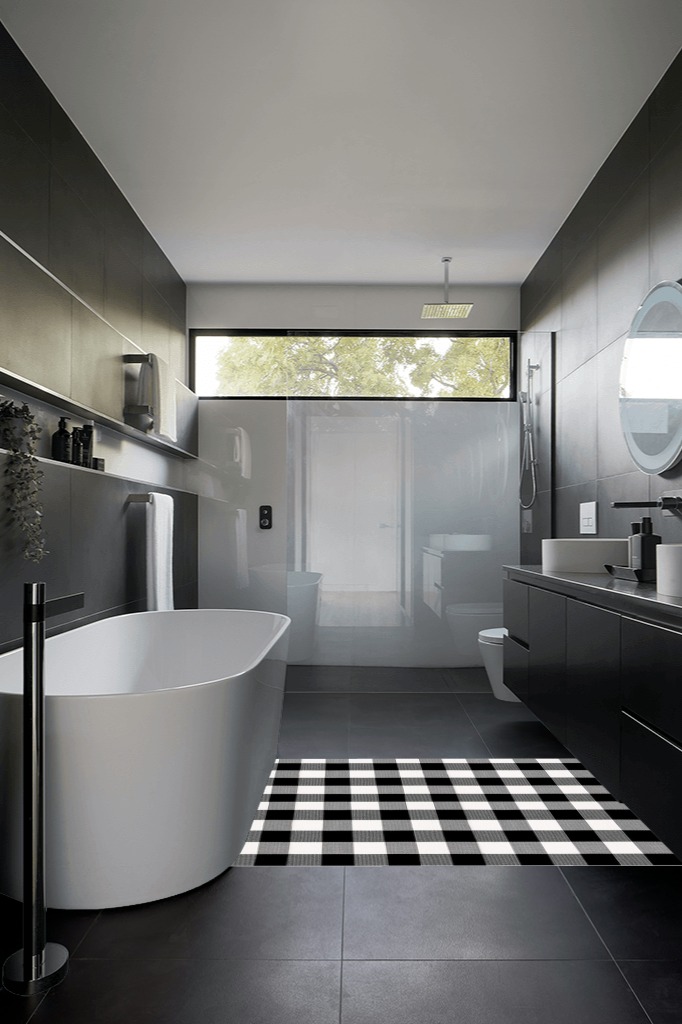Bathroom rug ideas black white in Black Modern Bathroom
