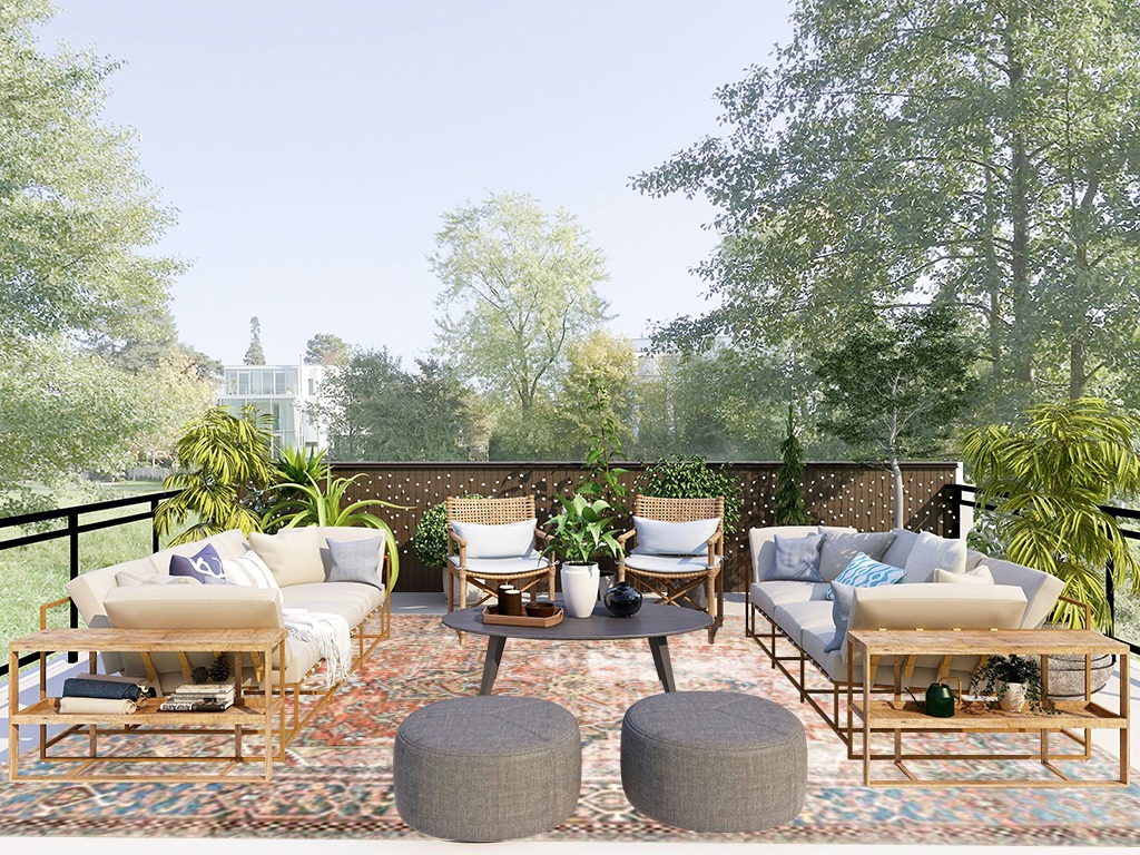 Loloi II Loren Terracotta/Sky 8'-4" x 11'-6" Area Rug in Scandinavian Modern Patio