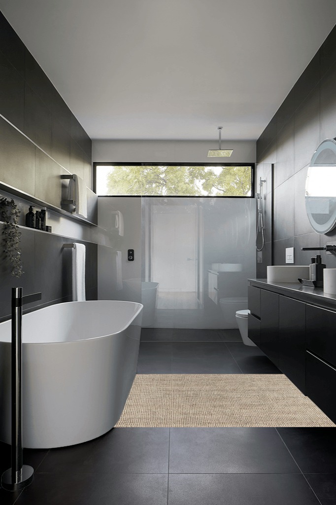 Jute rug decorating ideas in Black Modern Bathroom
