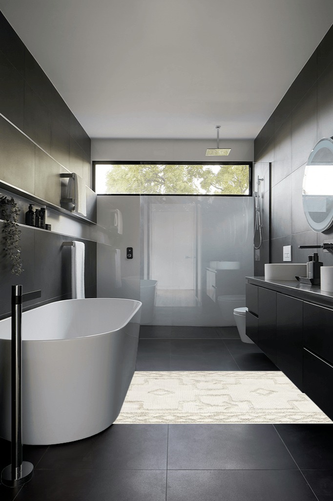 Bathroom rug ideas ivory in Black Modern Bathroom