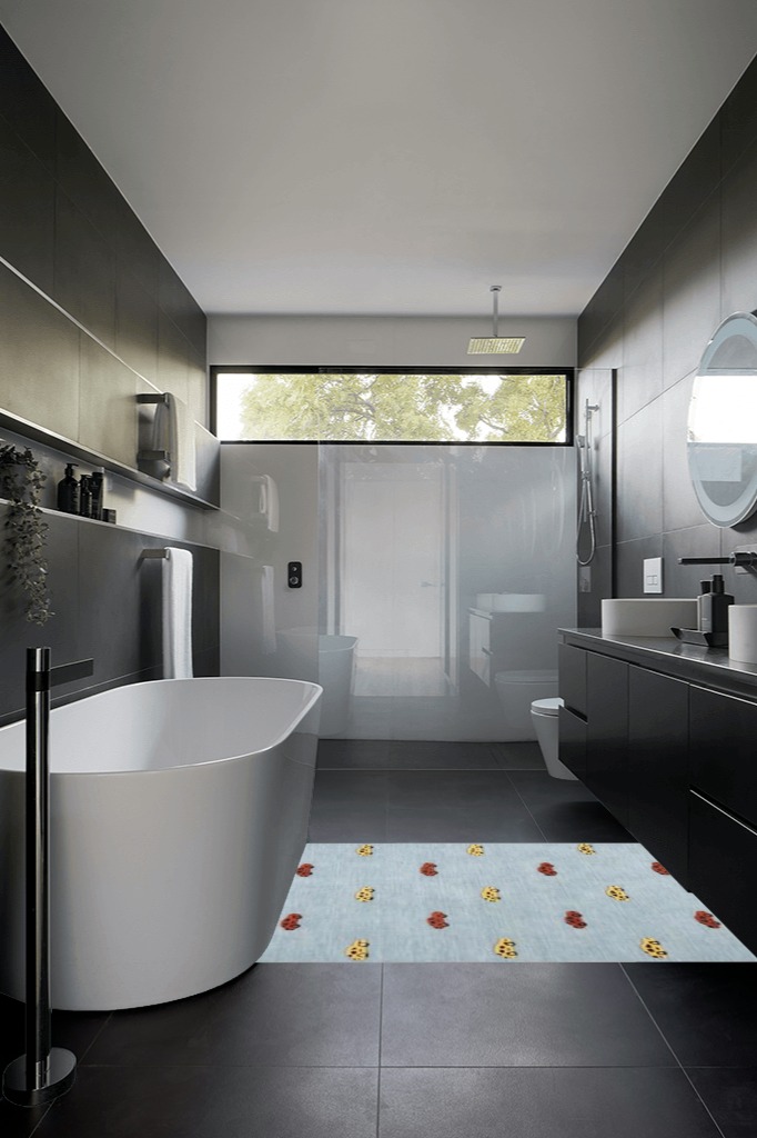 Bathroom rug ideas yellow in Black Modern Bathroom