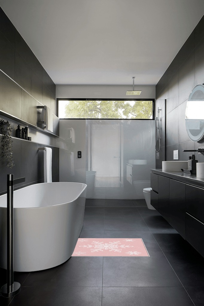 Bathroom rug ideas pink in Black Modern Bathroom