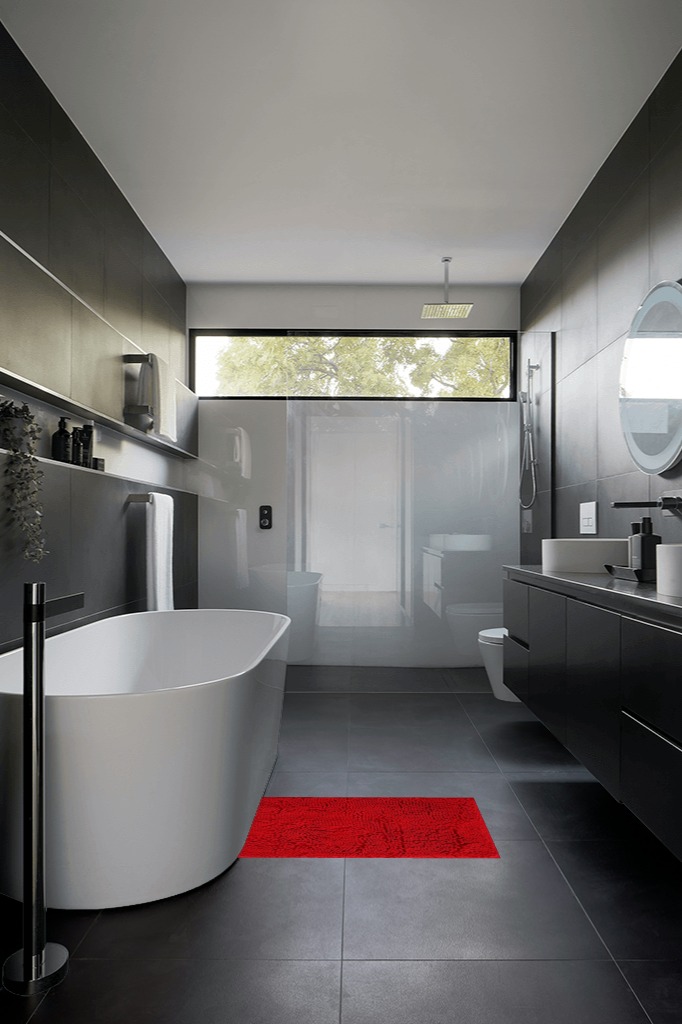 Bathroom rug ideas red 2x3 in Black Modern Bathroom