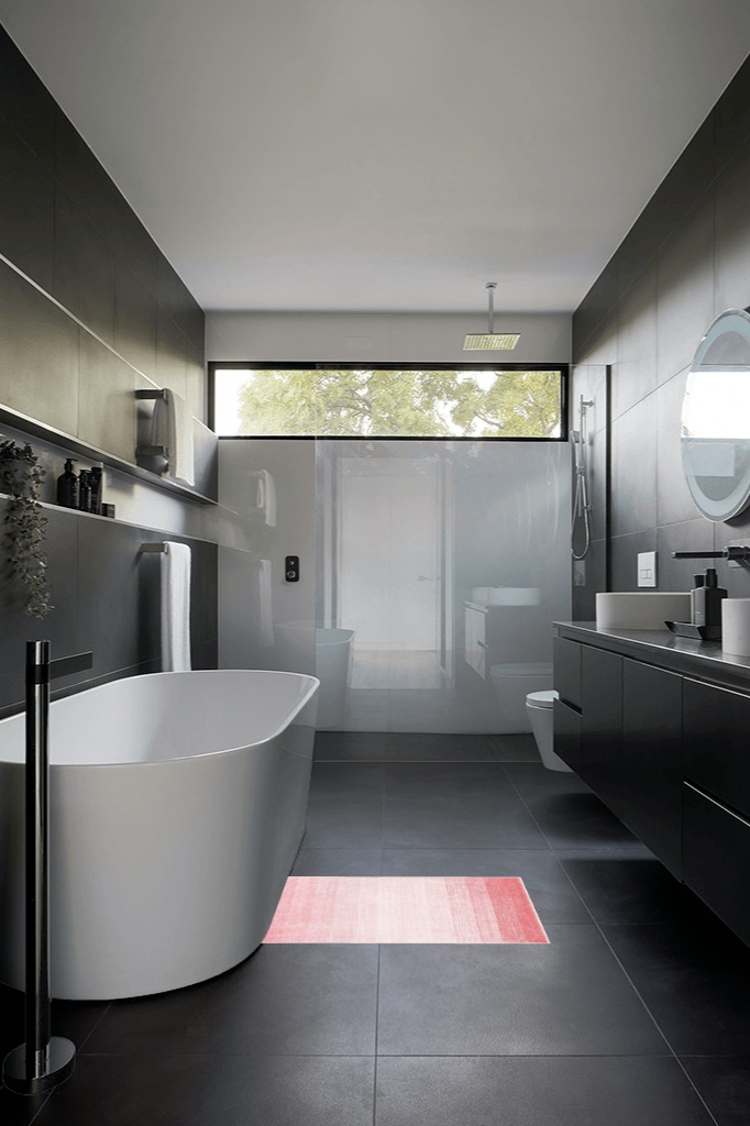 Bathroom rug ideas pink in Black Modern Bathroom