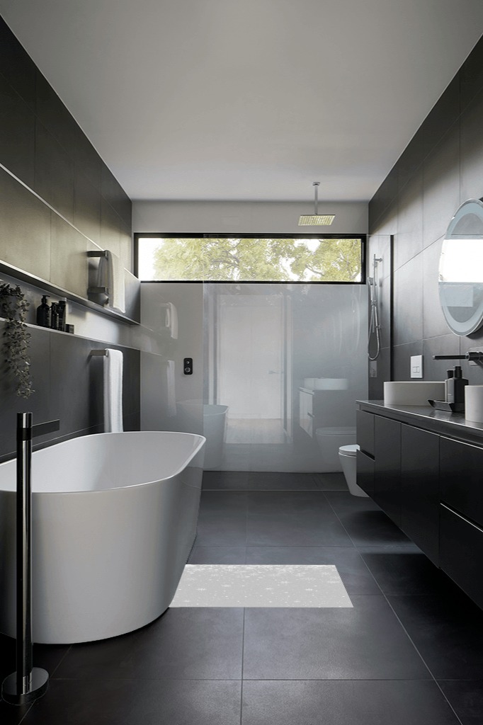 Round rug decorating ideas in Black Modern Bathroom