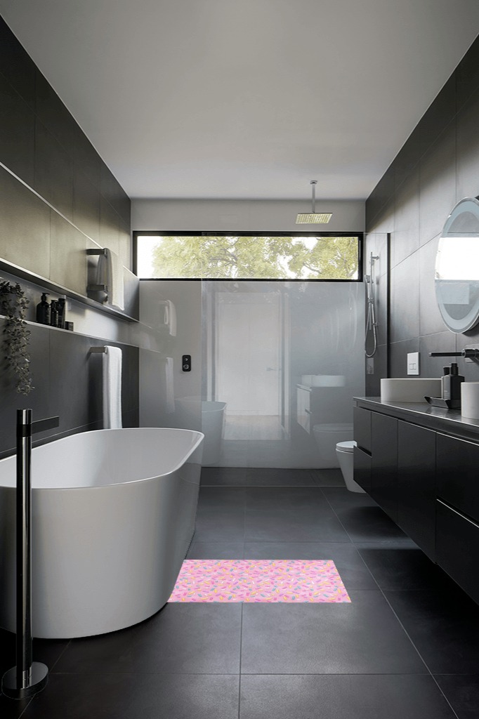 Bathroom rug ideas pink 2x3 in Black Modern Bathroom