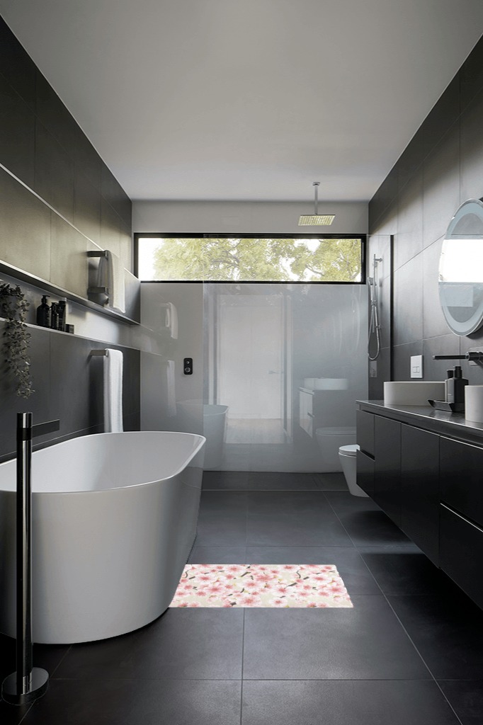 Bathroom rug ideas pink 2x3 in Black Modern Bathroom