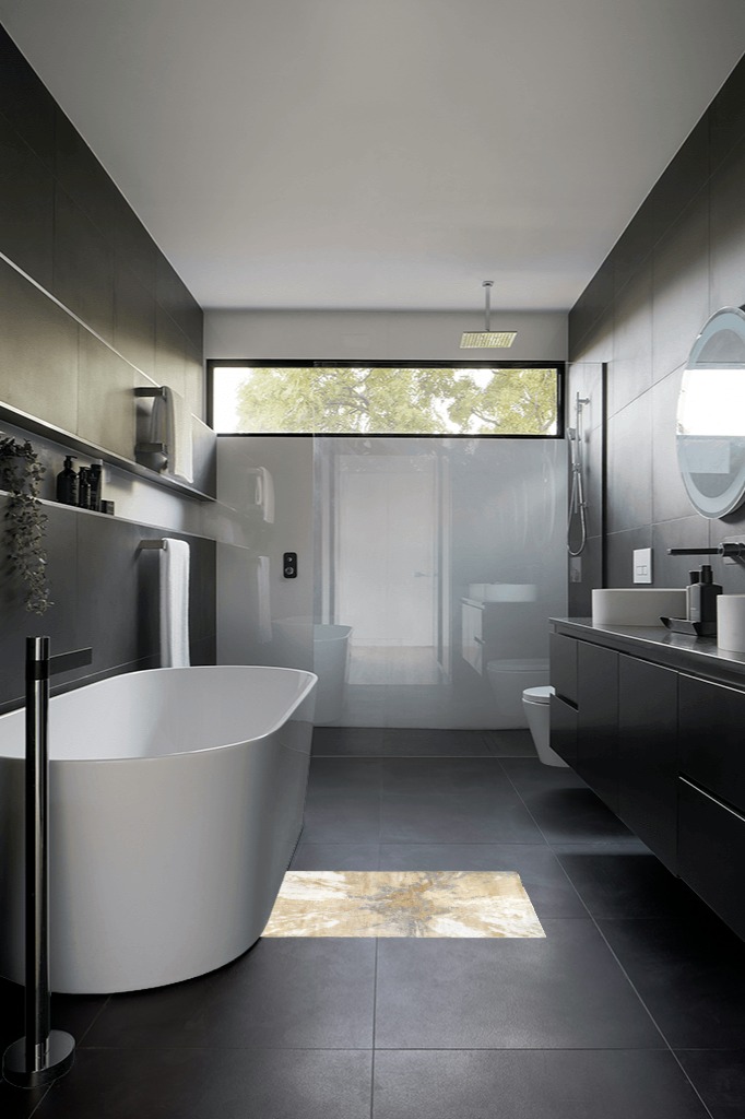 Modern area rug ideas in Black Modern Bathroom