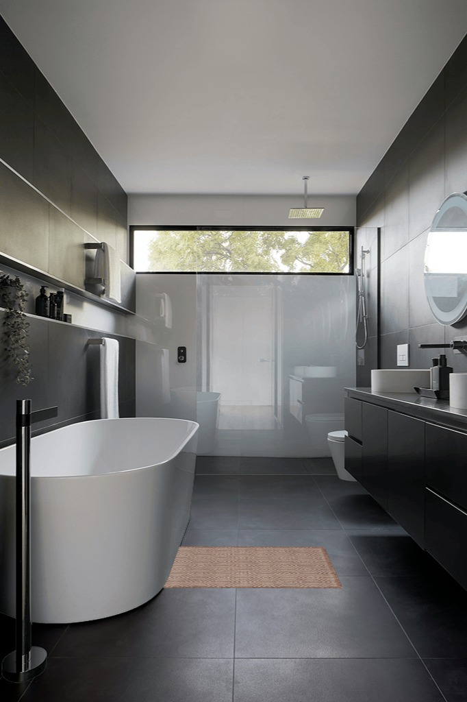 Bathroom rug ideas brown 2x3 in Black Modern Bathroom