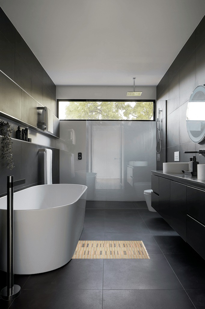 Bathroom rug ideas brown 2x3 in Black Modern Bathroom