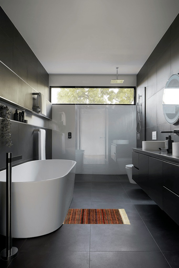 Bathroom runner rug ideas in Black Modern Bathroom