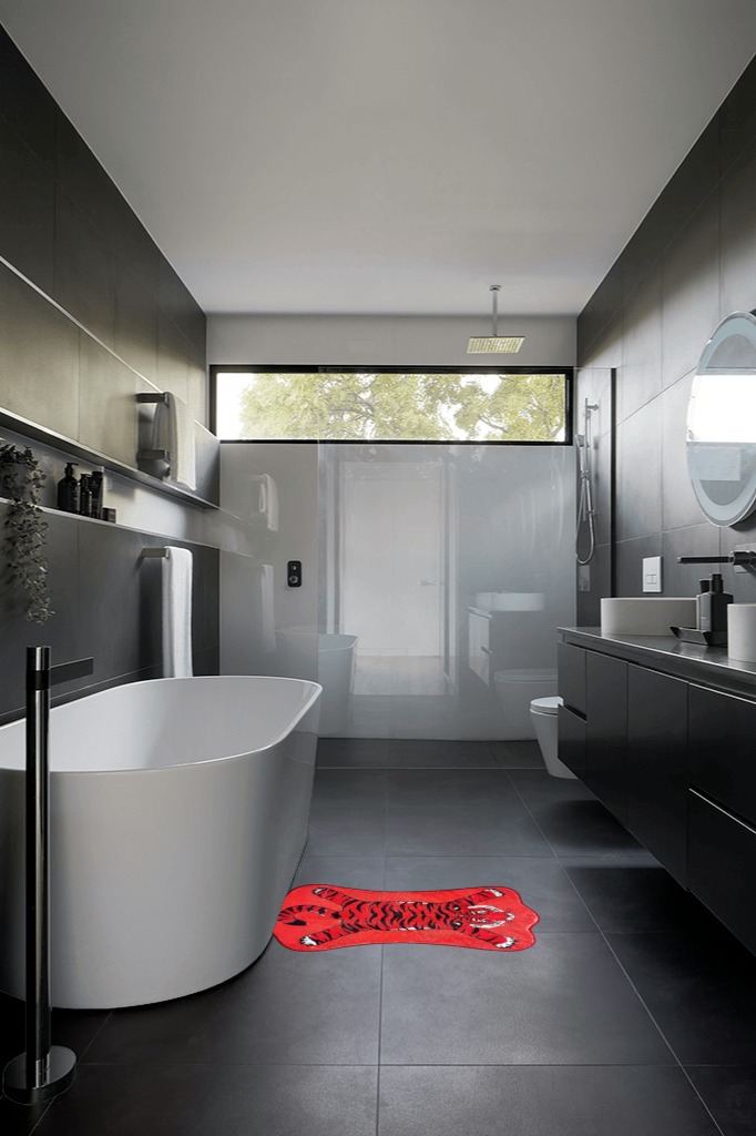 Bathroom rug ideas red 2x3 in Black Modern Bathroom
