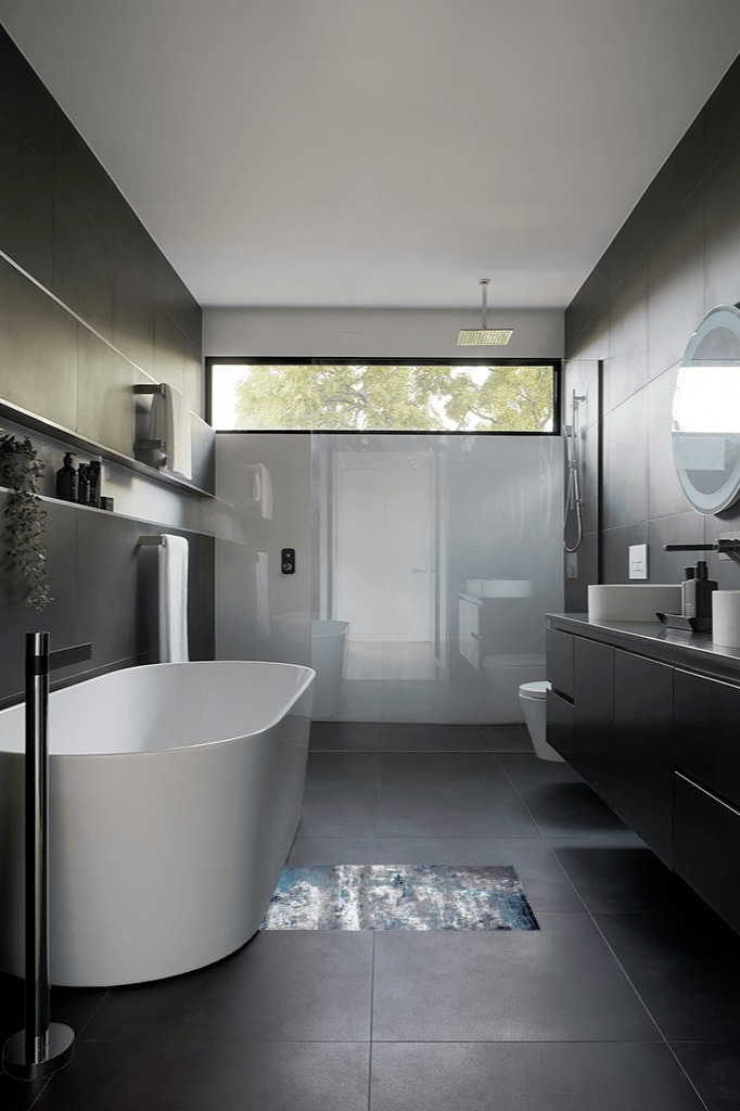 Bathroom rug ideas blue 2x3 in Black Modern Bathroom