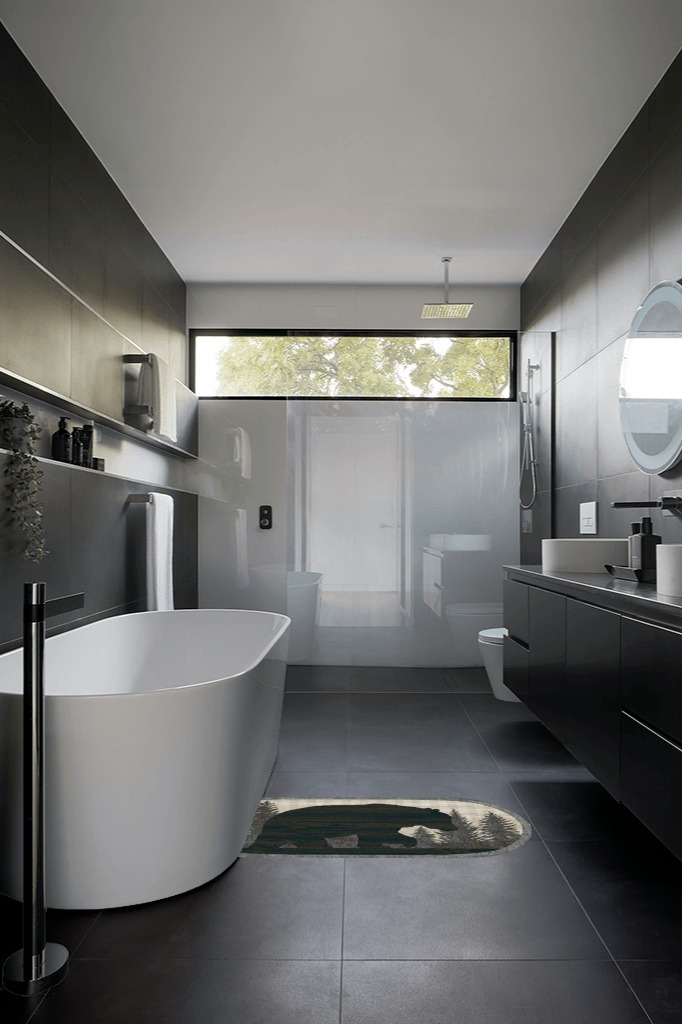Bear rug ideas in Black Modern Bathroom