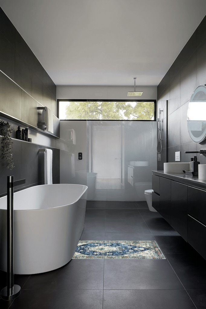 Bathroom rug ideas teal 2x3 in Black Modern Bathroom