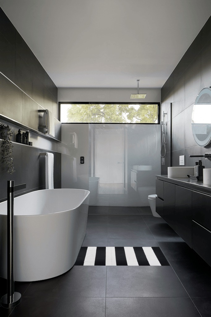 Bathroom rug ideas black white in Black Modern Bathroom