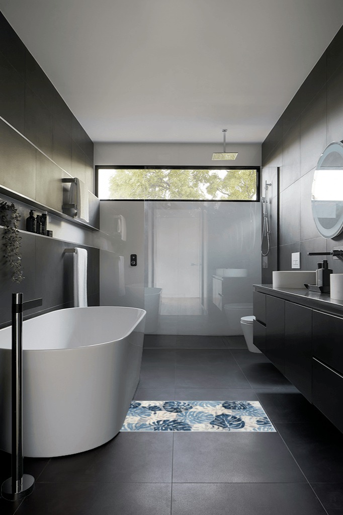 Bathroom rug ideas blue 2x3 in Black Modern Bathroom