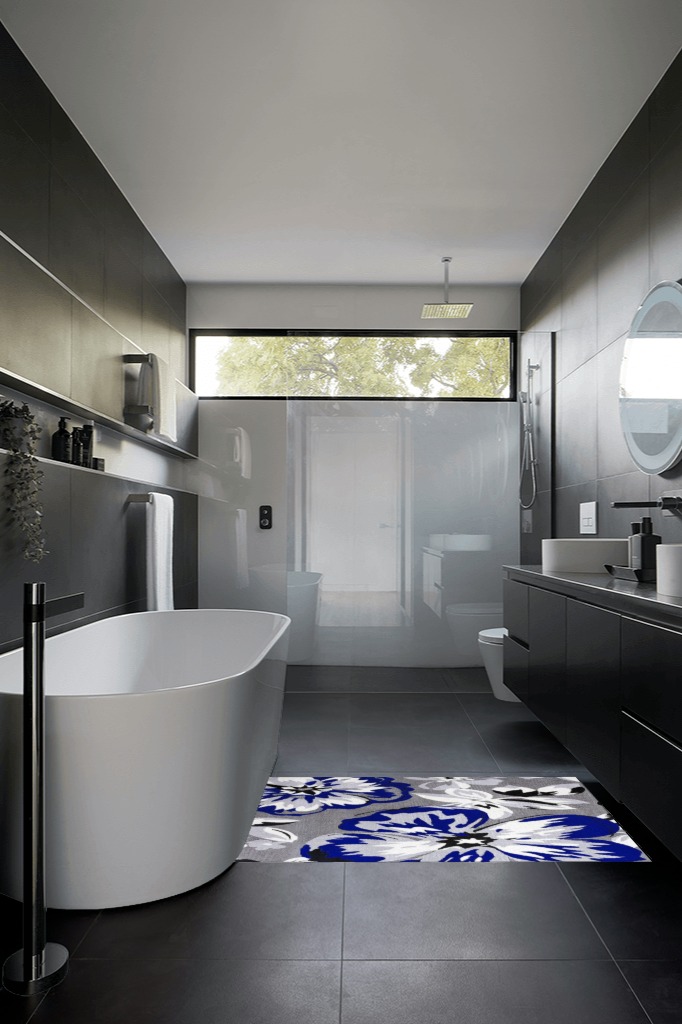 Bathroom rug ideas blue 3x5 in Black Modern Bathroom
