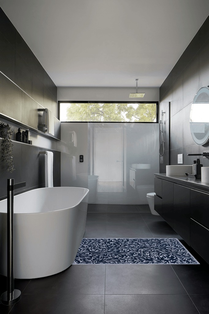 Bathroom rug ideas blue 3x5 in Black Modern Bathroom