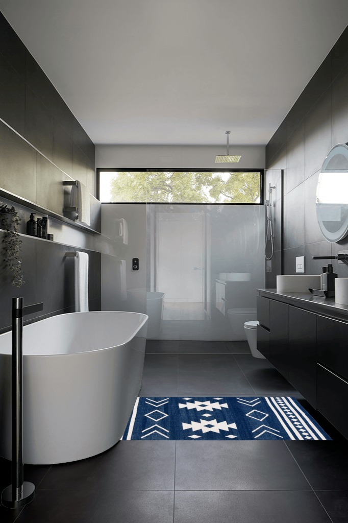 Bathroom rug ideas blue 3x5 in Black Modern Bathroom