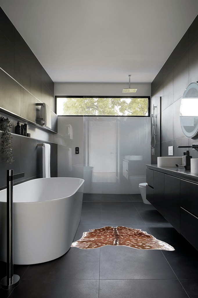 Bear rug ideas in Black Modern Bathroom