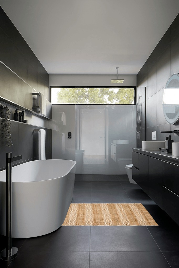 Bathroom rug ideas beige 3x5 in Black Modern Bathroom
