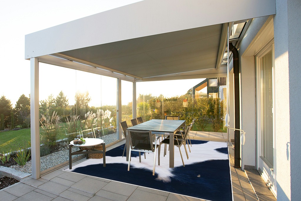 Cowhide rug decor ideas in Silver and Grey Outdoor Patio