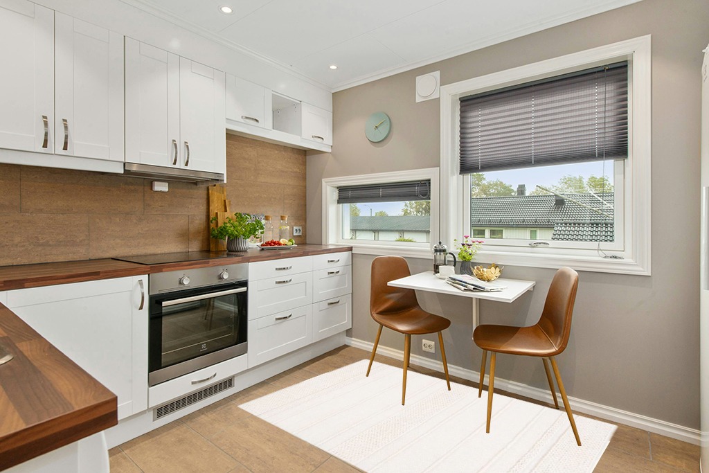 Farmhouse kitchen rug ideas in Wood and White Small Kitchen