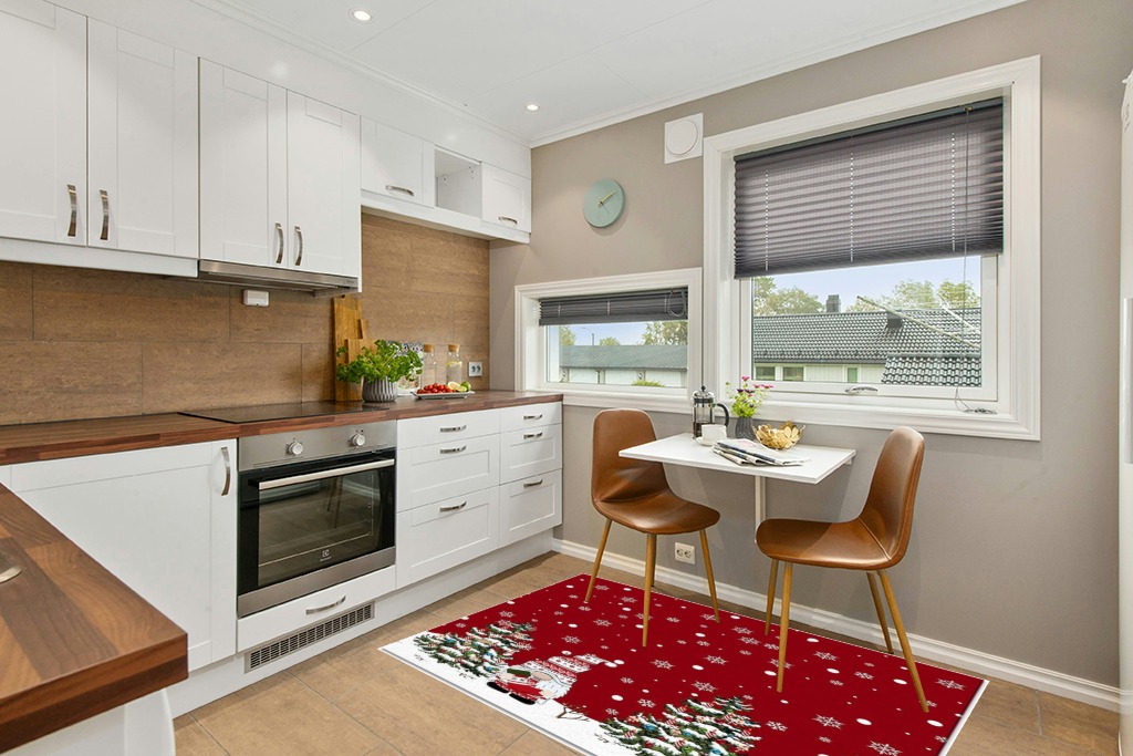Round kitchen rug ideas in Wood and White Small Kitchen