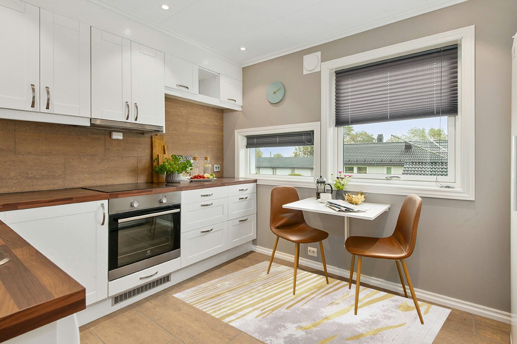 Rug ideas in Wood and White Small Kitchen