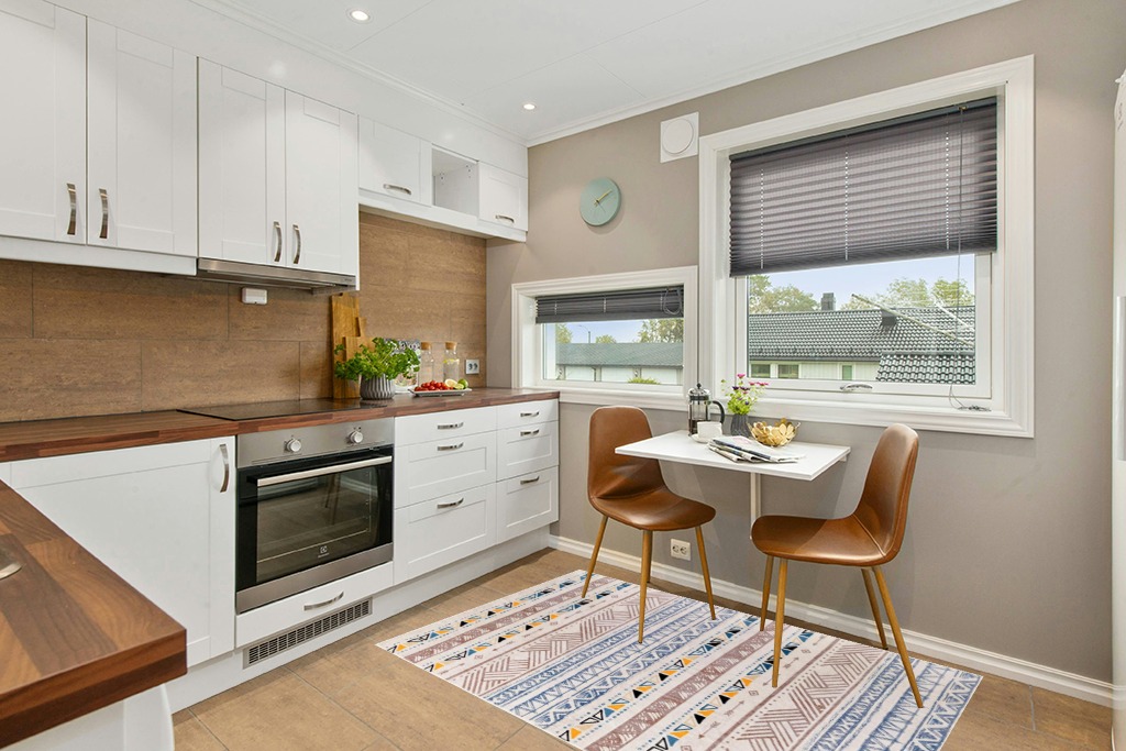 Rug ideas in Wood and White Small Kitchen