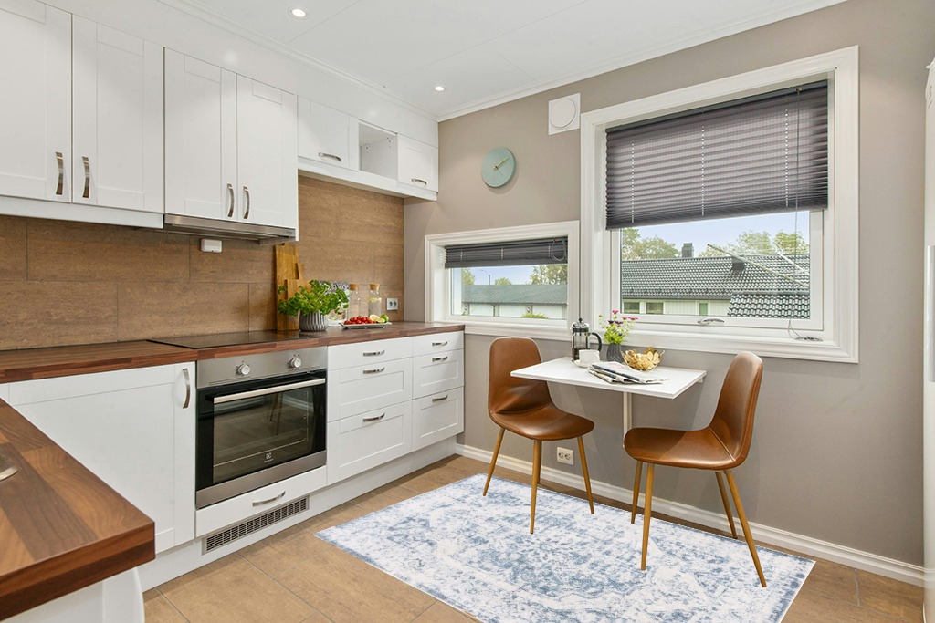Rug ideas in Wood and White Small Kitchen