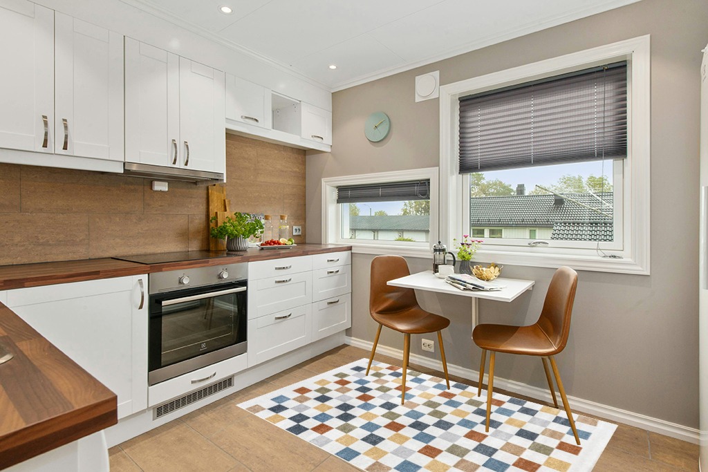 Rug ideas in Wood and White Small Kitchen