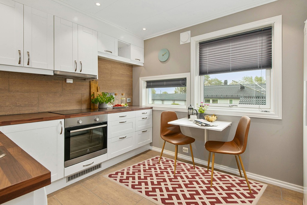 Rug ideas in Wood and White Small Kitchen