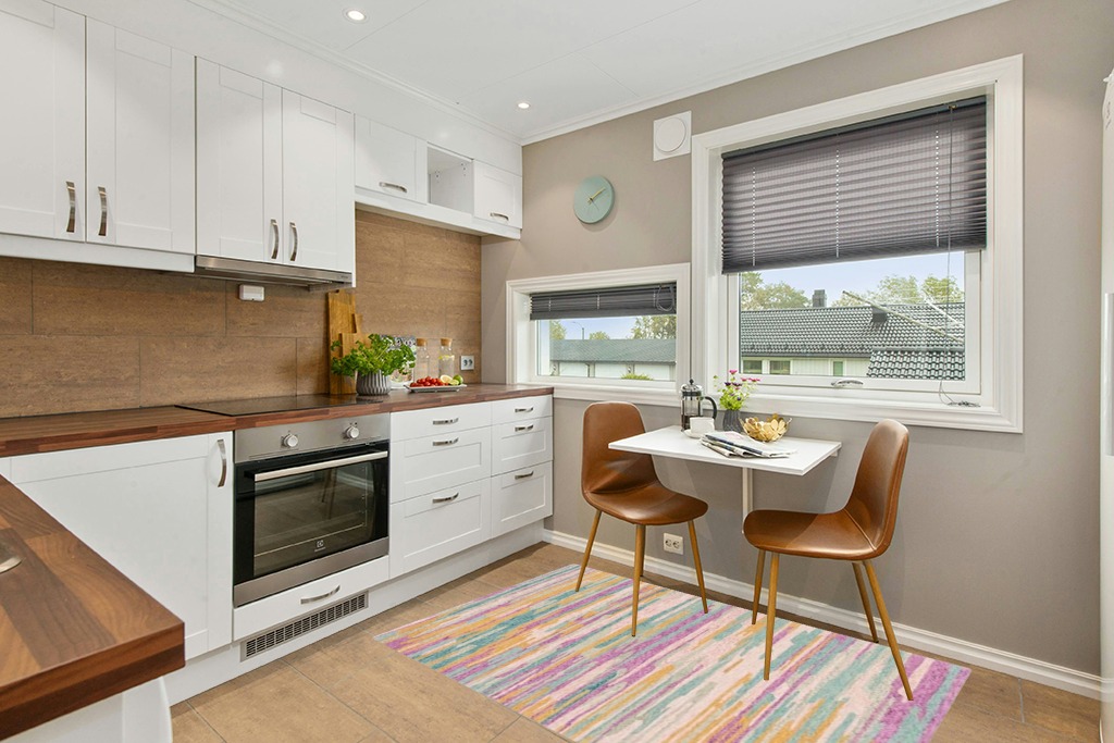 Rug ideas in Wood and White Small Kitchen