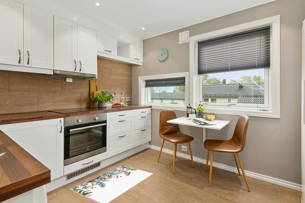 Rug ideas in Wood and White Small Kitchen