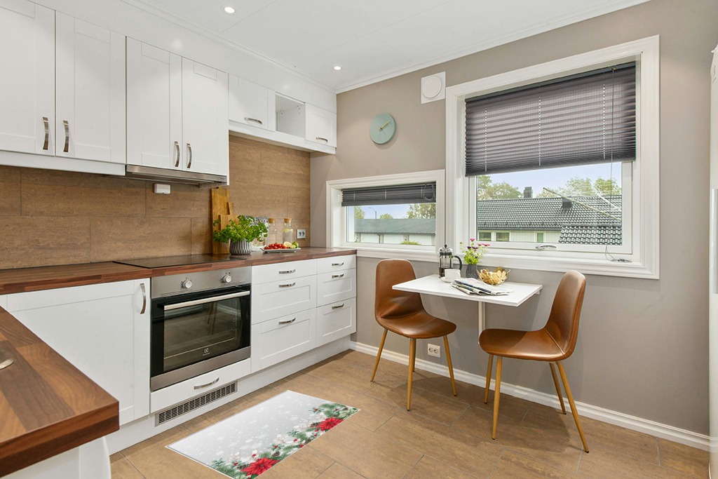 Rug ideas in Wood and White Small Kitchen