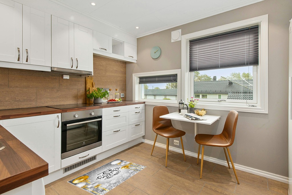 Rug ideas in Wood and White Small Kitchen