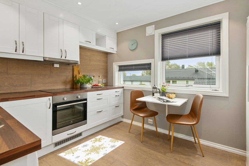 Rug ideas in Wood and White Small Kitchen