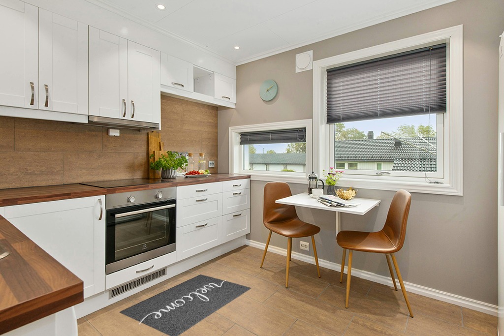 Rug ideas in Wood and White Small Kitchen