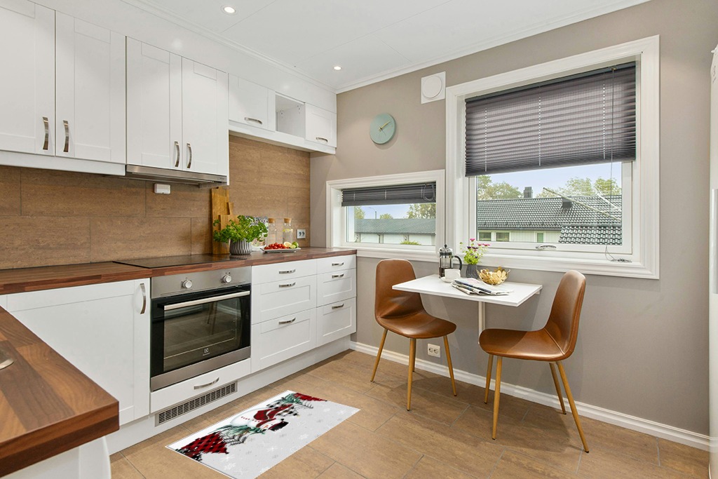 Round kitchen rug ideas in Wood and White Small Kitchen