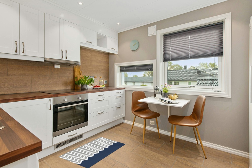 Rug ideas in Wood and White Small Kitchen