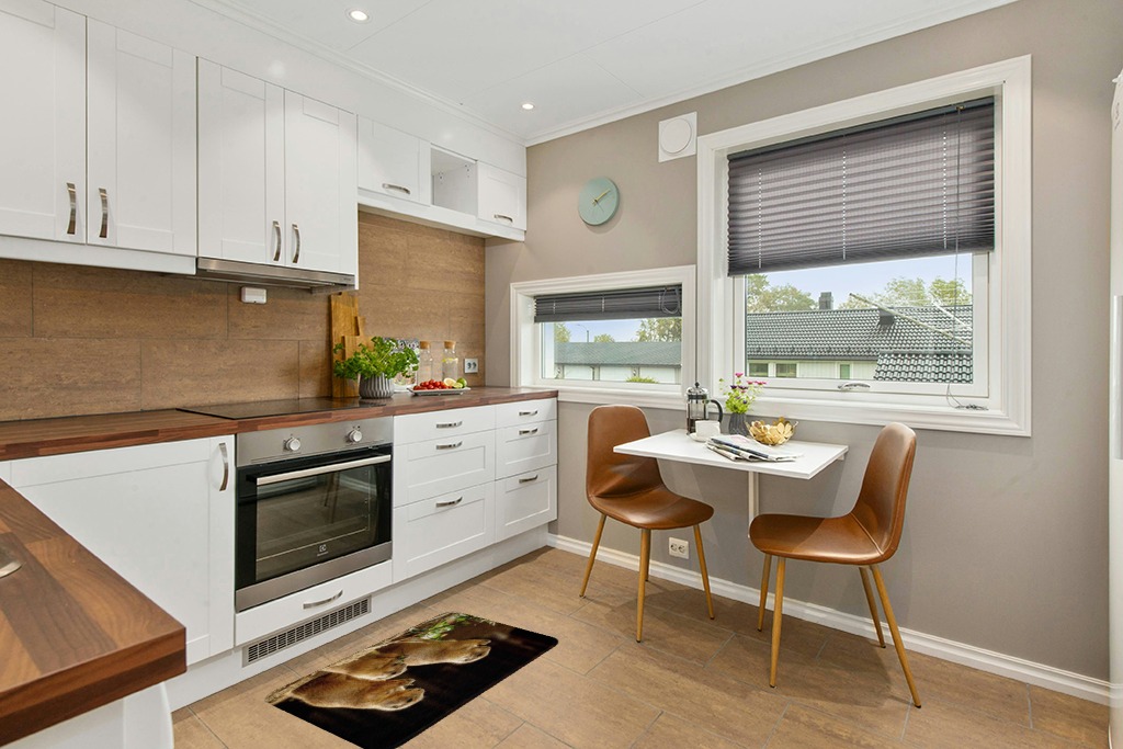 Rug ideas in Wood and White Small Kitchen