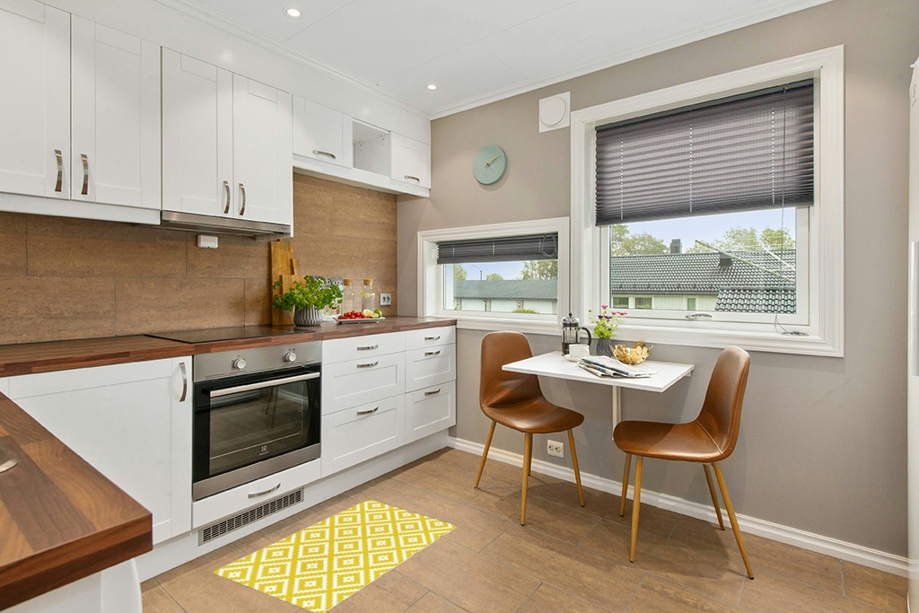 Rug ideas in Wood and White Small Kitchen