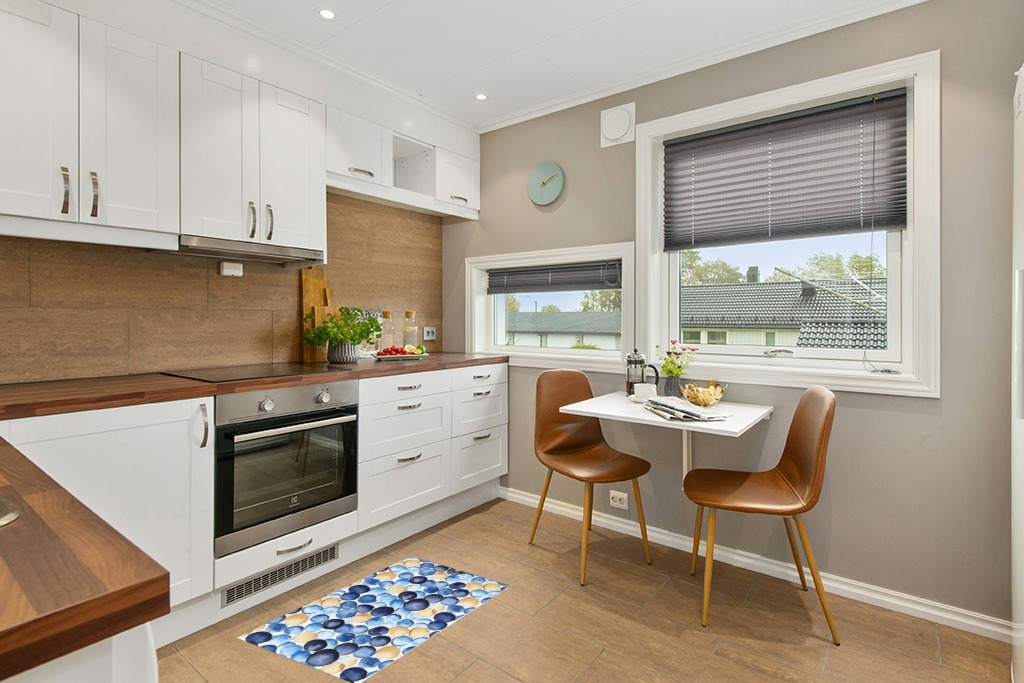 Rug ideas in Wood and White Small Kitchen