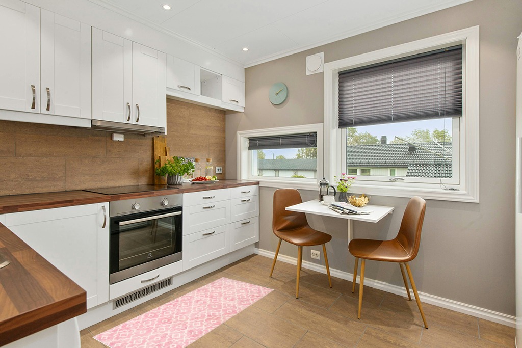 Round kitchen rug ideas in Wood and White Small Kitchen