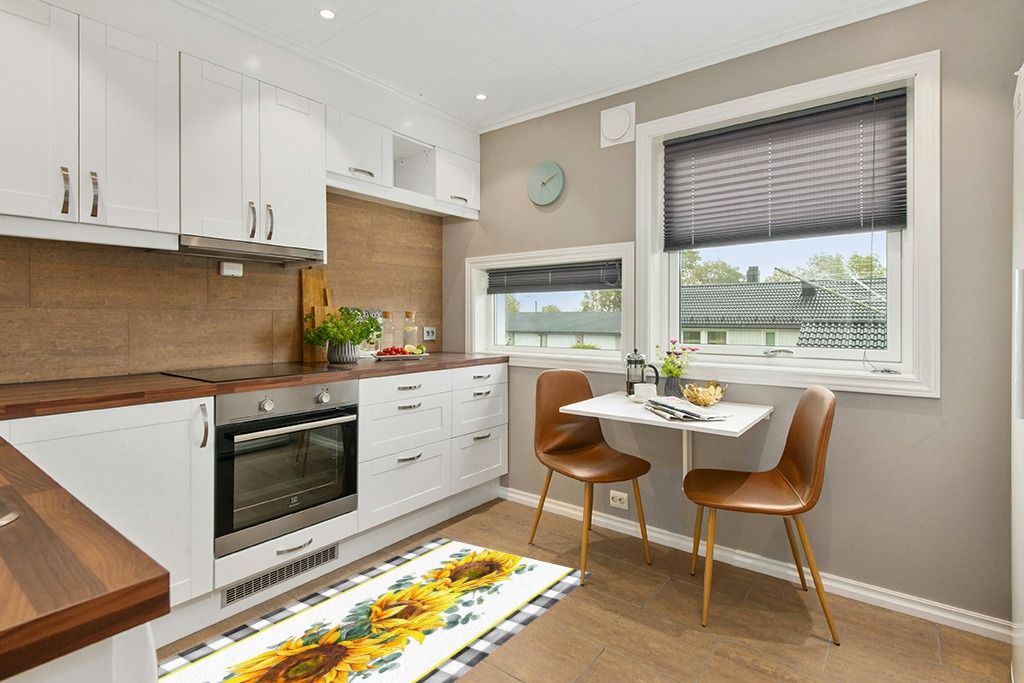 Rug ideas in Wood and White Small Kitchen