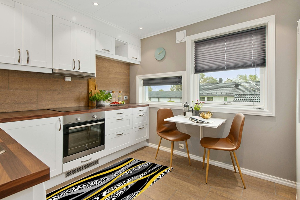 Rug ideas in Wood and White Small Kitchen