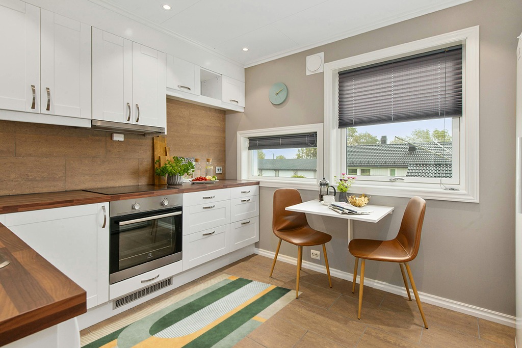 Round kitchen rug ideas in Wood and White Small Kitchen
