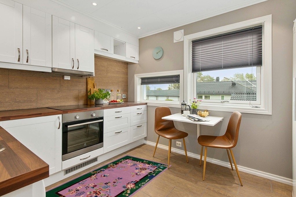 Rug ideas in Wood and White Small Kitchen